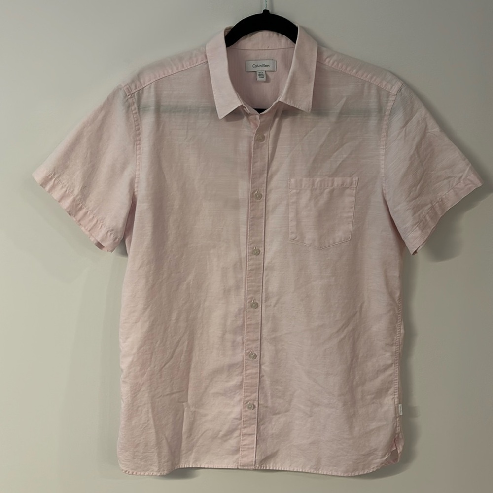 Calvin Klein short sleeve pastel pink cotton blouse